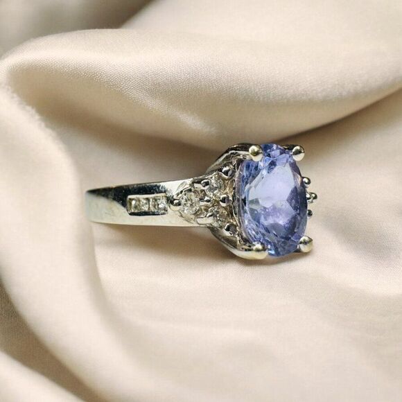 14k Gold -Natural Tanzanite Diamond Ring -Size 4.25- 1 Carat T.W. Oval Cut -3g - Picture 14 of 16